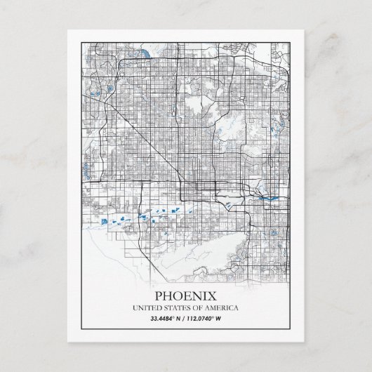 Phoenix Arizona USA Travel City Map Briefkaart (Voorkant)