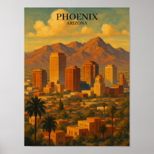 Phoenix Arizona Vintage Reis - Woestijn Skyline Poster