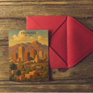 Phoenix Arizona Vintage Reizen – Woestijn Skyline Briefkaart