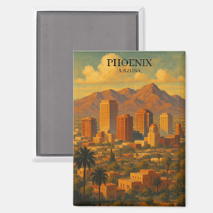 Phoenix Arizona Vintage Reizen – Woestijn Skyline Magneet