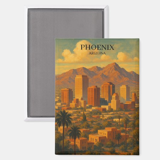 Phoenix Arizona Vintage Reizen – Woestijn Skyline Magneet (Voorkant / Achterkant)