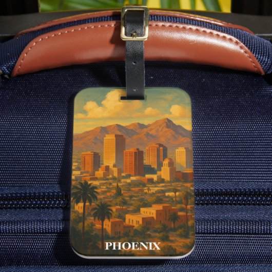 Phoenix Arizona Vintage Travel – Desert Skyline Bagagelabel (Voorkant Insitu 2)