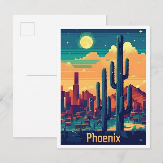Phoenix Arizona Vintage Travel Illustratie Briefkaart (Voorkant / Achterkant)