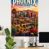 Phoenix Arizona Woestijn Skyline Schilderachtige M Poster (Thuiskantoor)