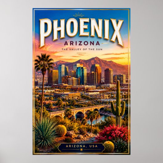 Phoenix Arizona Woestijn Skyline Schilderachtige M Poster (Voorkant)