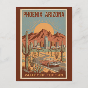 Phoenix Arizona Zon Illustratie Reis Kunst Retro Briefkaart