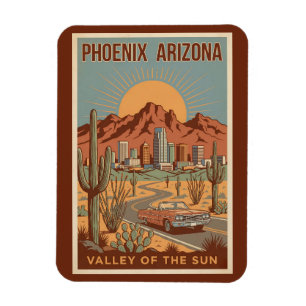 Phoenix Arizona Zon Illustratie Reis Kunst Retro Magneet