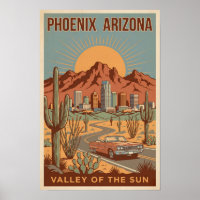 Phoenix Arizona Zon Illustratie Reis Kunst Retro