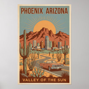 Phoenix Arizona Zon Illustratie Reis Kunst Retro Poster