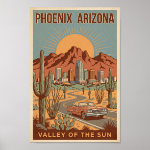 Phoenix Arizona Zon Illustratie Reis Kunst Retro Poster