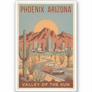 Phoenix Arizona Zon Illustratie Reis Kunst Retro Sticker