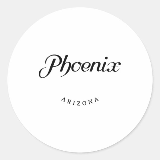 Phoenix Arizona Zwart Lettertype Ronde Sticker (Voorkant)