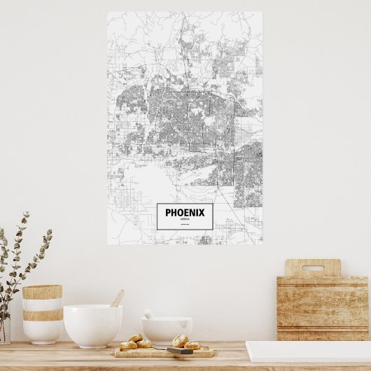 Phoenix, Arizona (zwart op wit) Poster (Keuken)