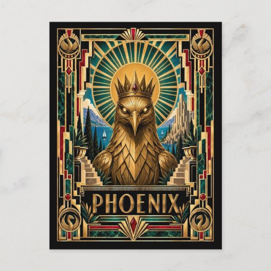 Phoenix, Art Deco Mythisch Briefkaart (Voorkant)