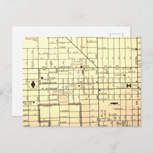 Phoenix, AZ Map Briefkaart (Voorkant / Achterkant)