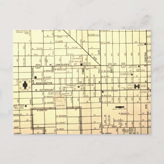 Phoenix, AZ Map Briefkaart (Voorkant)