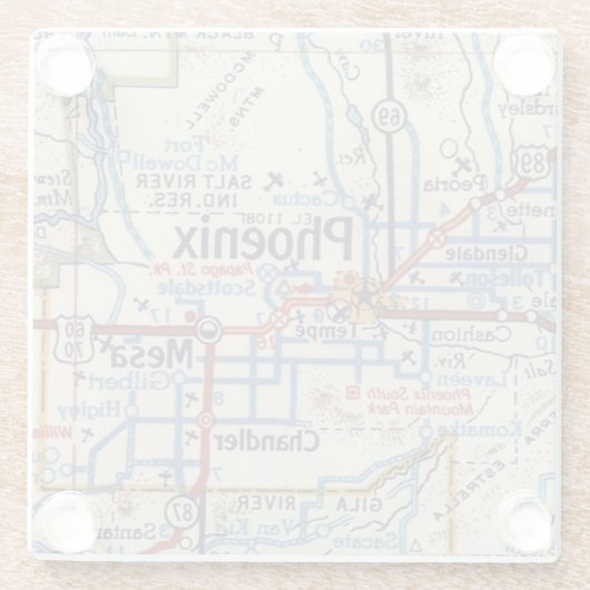 Phoenix AZ  Map Glazen Onderzetter (Achterkant)