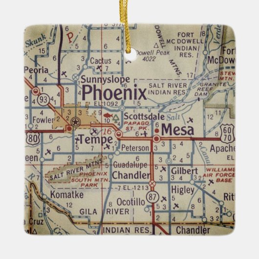Phoenix AZ  Map Keramisch Ornament (Voorkant)
