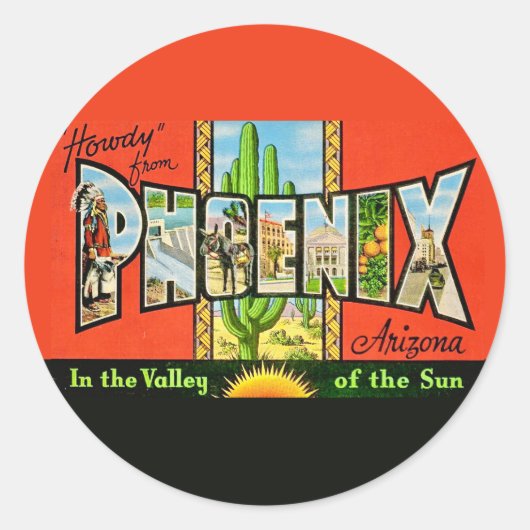 Phoenix AZ Retro Ronde Sticker (Voorkant)