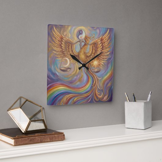 Phoenix Balance Spiritual Wall Tapestry Vierkante Klok (Kantoor)