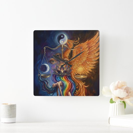 Phoenix Balance Spiritual Wall Tapestry Vierkante Klok (Huis)