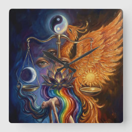 Phoenix Balance Spirituele Wandtapijt Vierkante Klok
