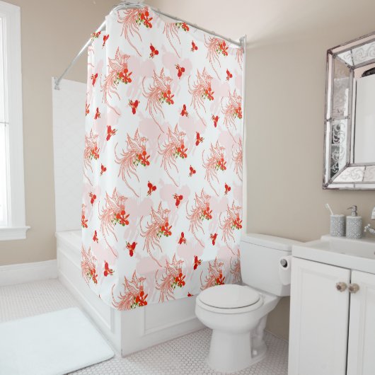 Phoenix Bird and Phoenix Flower Seamless Pattern Douchegordijn (In situ)