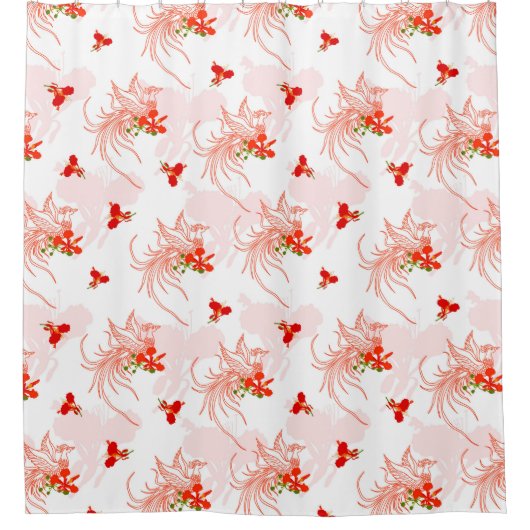 Phoenix Bird and Phoenix Flower Seamless Pattern Douchegordijn (Voorkant)