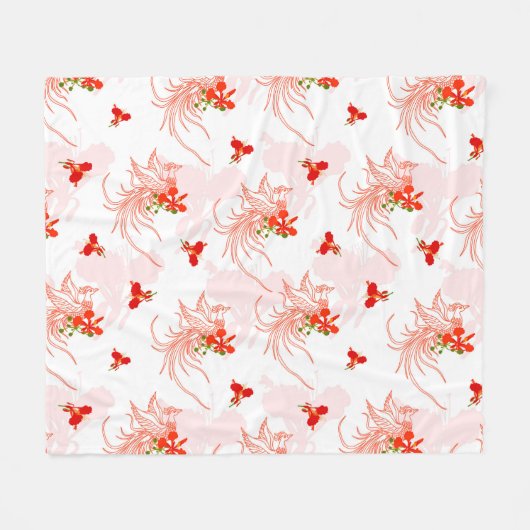 Phoenix Bird and Phoenix Flower Seamless Pattern Fleece Deken (Voorkant (Horizontaal))