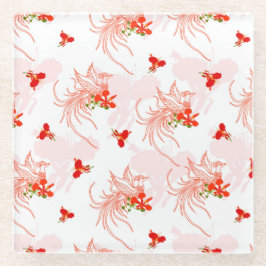 Phoenix Bird and Phoenix Flower Seamless Pattern Glazen Onderzetter
