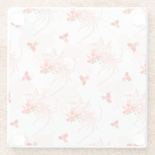 Phoenix Bird and Phoenix Flower Seamless Pattern Glazen Onderzetter (Achterkant)