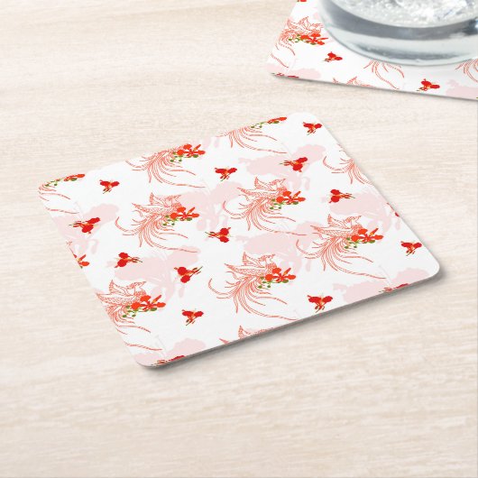 Phoenix Bird and Phoenix Flower Seamless Pattern Kartonnen Onderzetters (Schuin)