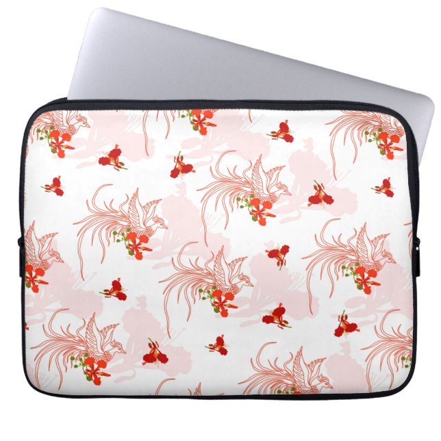 Phoenix Bird and Phoenix Flower Seamless Pattern Laptop Sleeve (Voorkant)