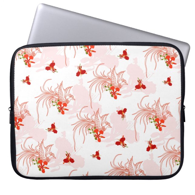 Phoenix Bird and Phoenix Flower Seamless Pattern Laptop Sleeve (Voorkant)