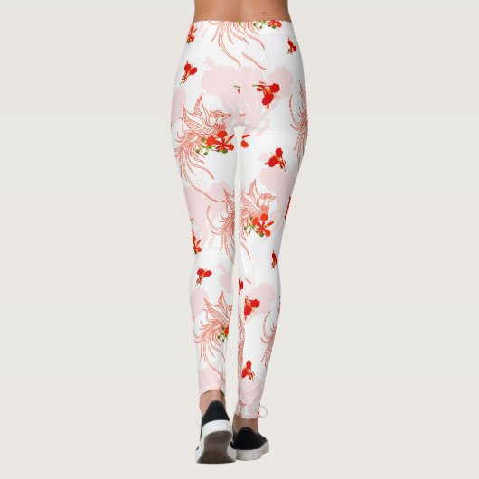 Phoenix Bird and Phoenix Flower Seamless Pattern Leggings (Achterkant)