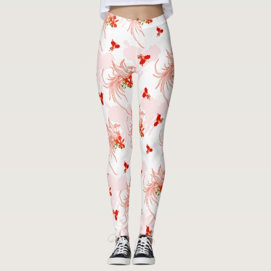Phoenix Bird and Phoenix Flower Seamless Pattern Leggings (Voorkant)