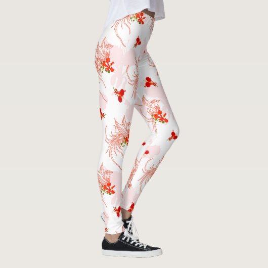 Phoenix Bird and Phoenix Flower Seamless Pattern Leggings (Rechts)