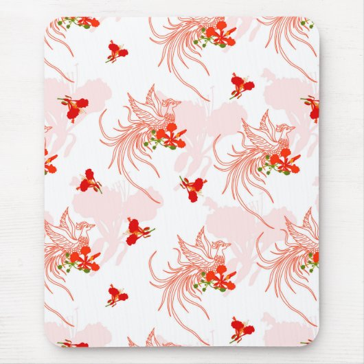 Phoenix Bird and Phoenix Flower Seamless Pattern Muismat (Voorkant)