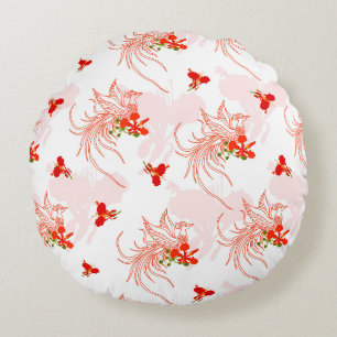 Phoenix Bird and Phoenix Flower Seamless Pattern Rond Kussen