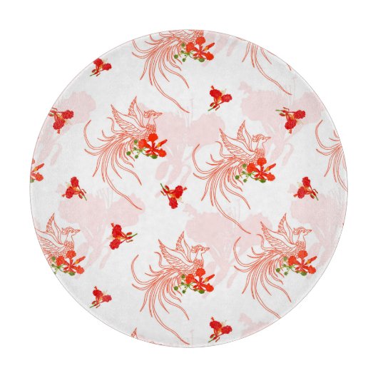 Phoenix Bird and Phoenix Flower Seamless Pattern Snijplank (Voorkant)