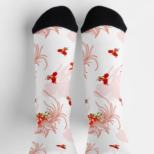 Phoenix Bird and Phoenix Flower Seamless Pattern Sokken (Top)