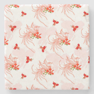 Phoenix Bird and Phoenix Flower Seamless Pattern Stenen Onderzetter