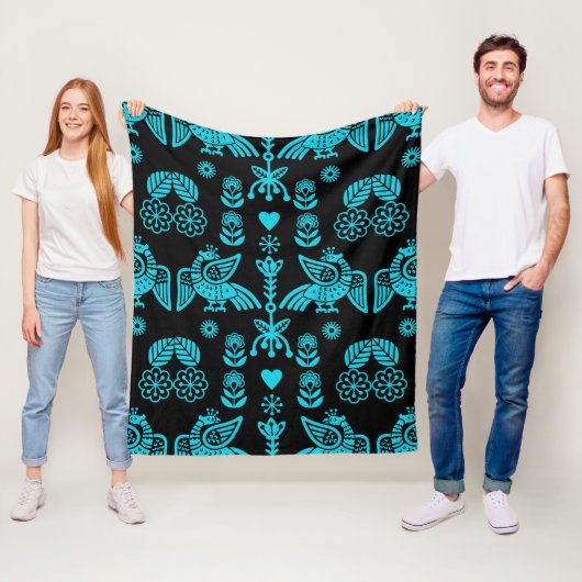 Phoenix Bird Folk Art Print Fleece Deken (In situ)