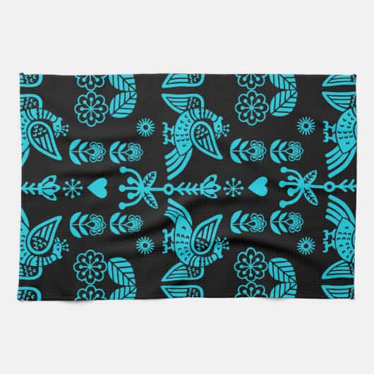 Phoenix Bird Folk Art Print Theedoek (Horizontaal)