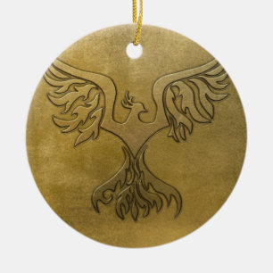 Phoenix Bird Gold Embossed Keramisch Ornament