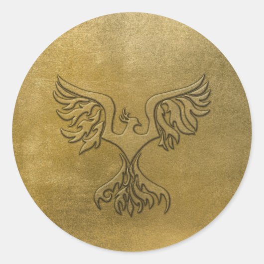Phoenix Bird Gold Embossed Ronde Sticker (Voorkant)