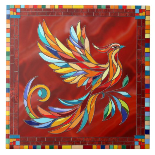 Phoenix Bird - kleurrijke mozaïekkunst Tegeltje (Voorkant)
