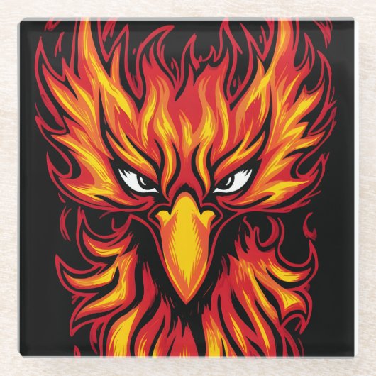 Phoenix Bird met Fiery Flames Grafisch Kunstontwer Glazen Onderzetter (Voorkant)