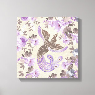 Phoenix Bird met waterverf bloemen Canvas Afdruk