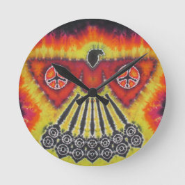 Phoenix Bird Peace Signs Tie Dye Ronde Klok